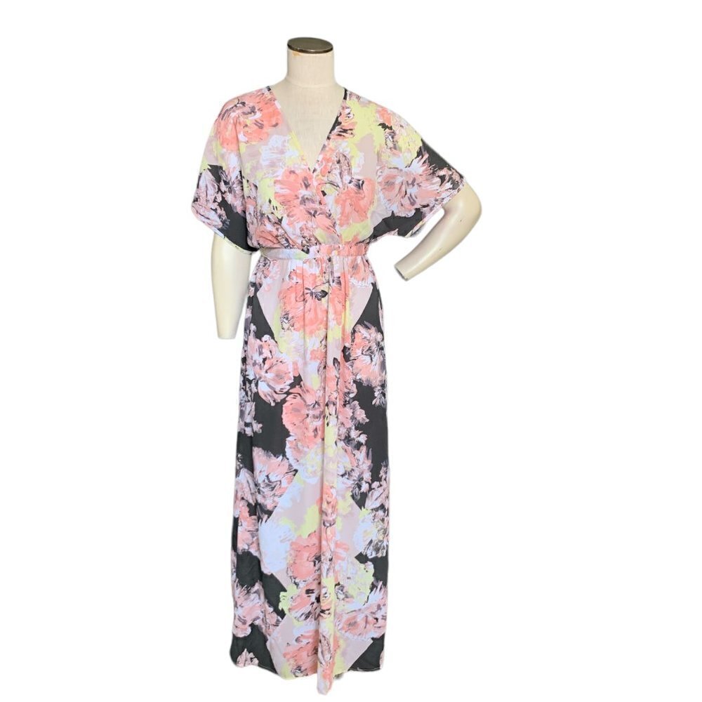 Bar‎ III Faux Wrap Maxi Dress Floral Short Sleeve Sz S #102i